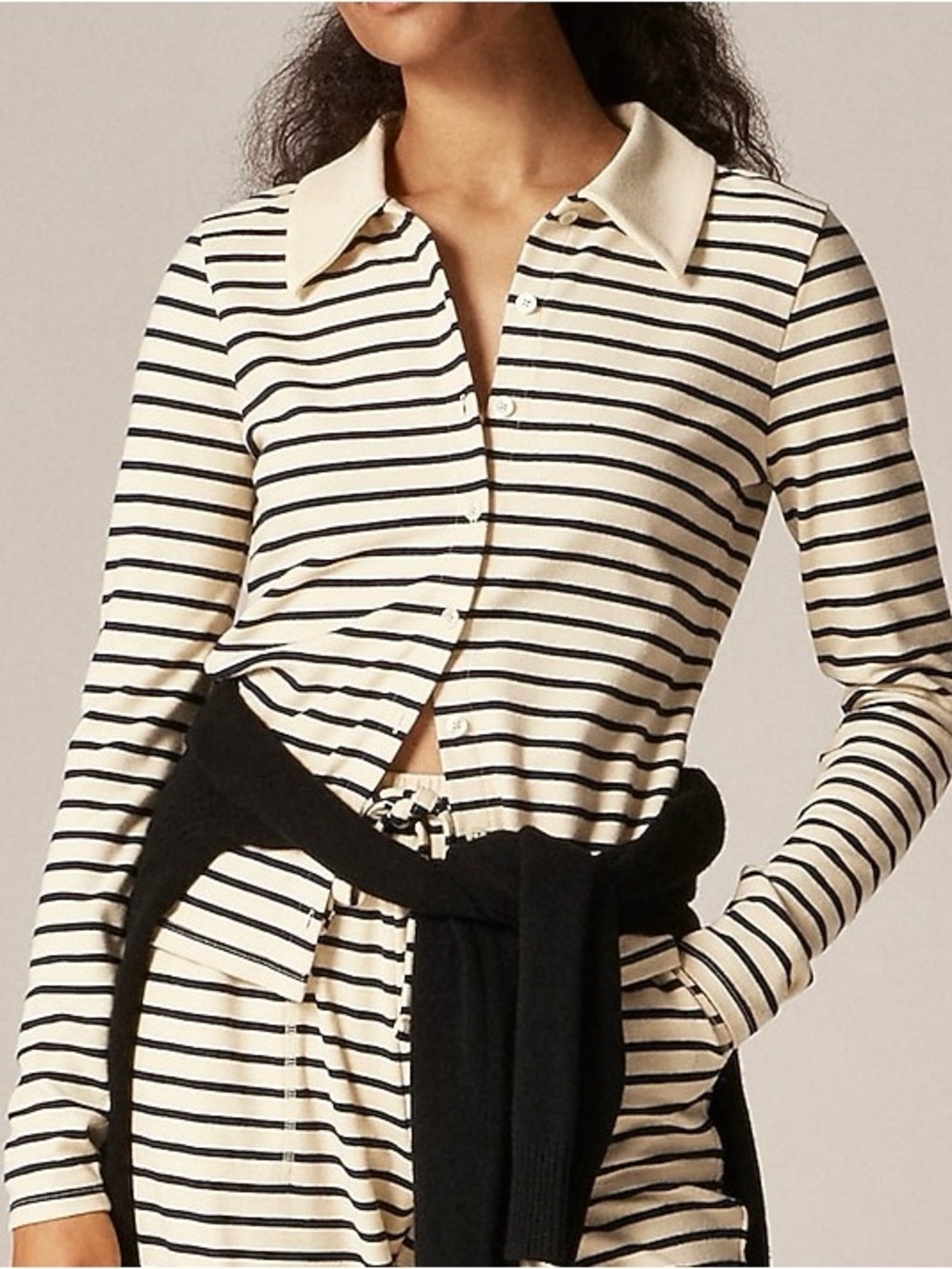 J.Crew Soft Rib Cardigan Top Breton Stripe NWT XS Collared Knit Top